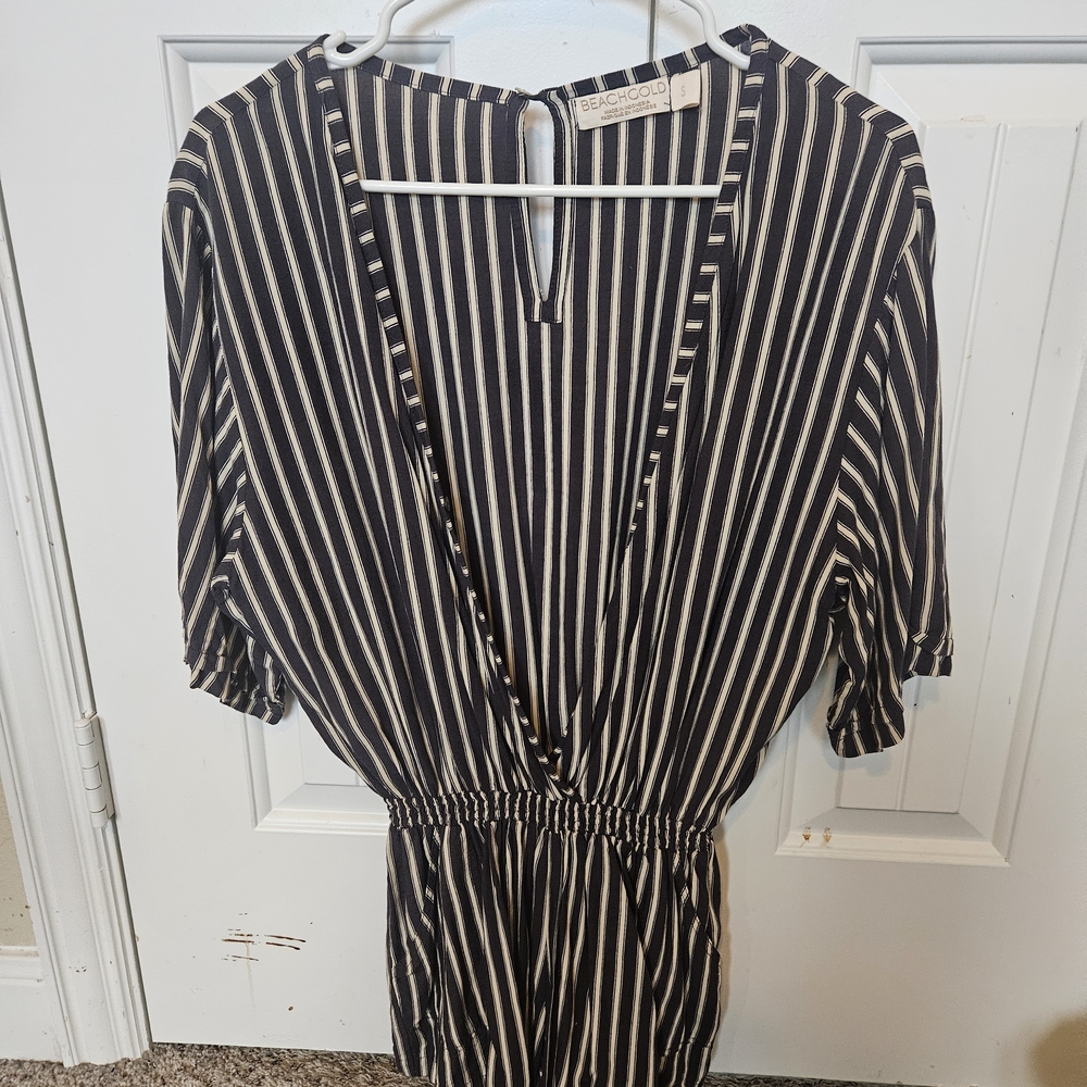 BEACHGOLD Black and White Striped Jumpsuit